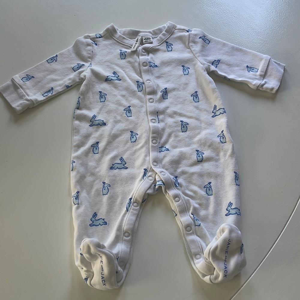 Janie & Jack white and blue bunny onesie